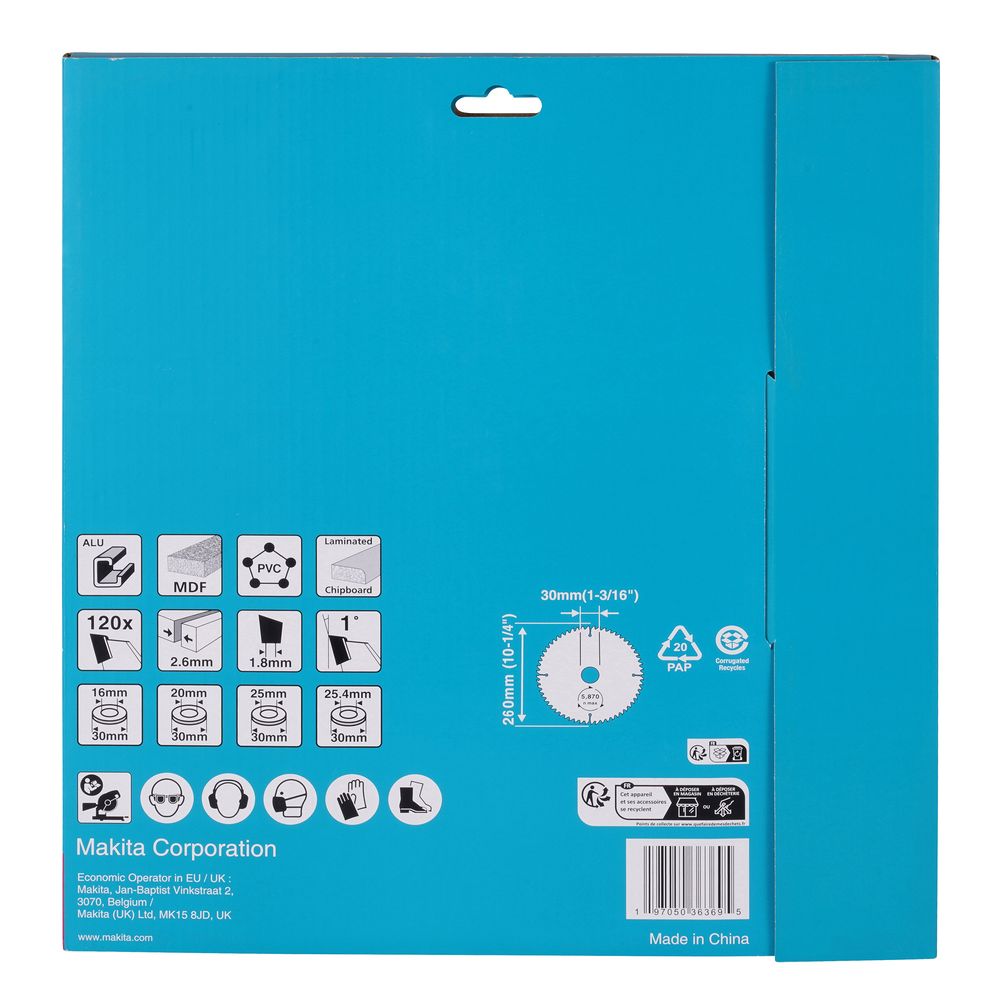 Диск пильный Makita D-81832, по мультиматериалу, 260х30х2.6 мм, 10 шт. (D-81832-10)