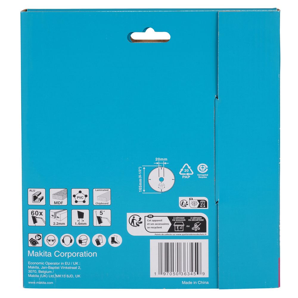 Диск пильный Makita STANDARD, 165х20х2.2 мм, 20 шт. (D-81206-20)