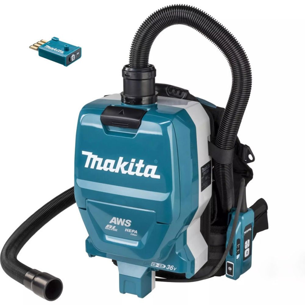 Набор: аккумуляторный ранцевый пылесос Makita DVC265ZXU + 2 аккумулятора Makita BL1850B (LXT 18В, 5Ач) + зарядное устройство Makita DC18RD быстрое двухпортовое (LXT 18В)