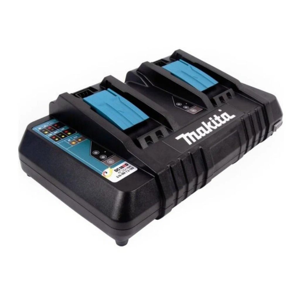 Набор: аккумуляторный ранцевый пылесос Makita DVC265ZXU + 2 аккумулятора Makita BL1850B (LXT 18В, 5Ач) + зарядное устройство Makita DC18RD быстрое двухпортовое (LXT 18В)