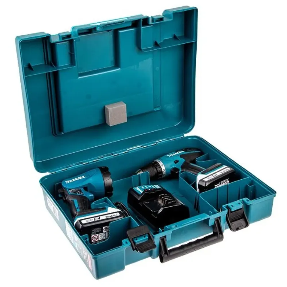Аккумуляторная дрель-шуруповерт Makita DF457DWLE, с фонарем, 2 АКБ 1.5 Ач и ЗУ, в кейсе