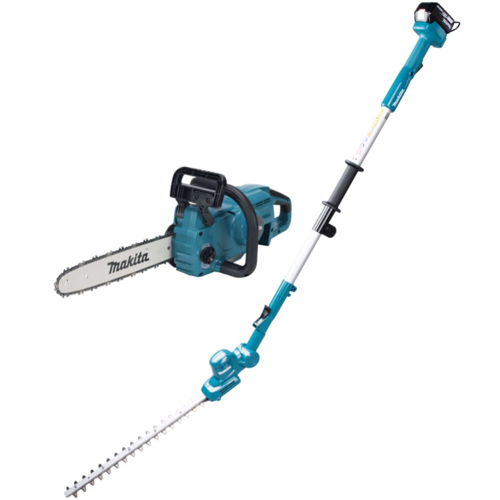 Аккумуляторный набор садовой техники Makita, 18 В: цепная пила DUC357 + кусторез-высоторез DUN461W, с АКБ 3 Ач и ЗУ