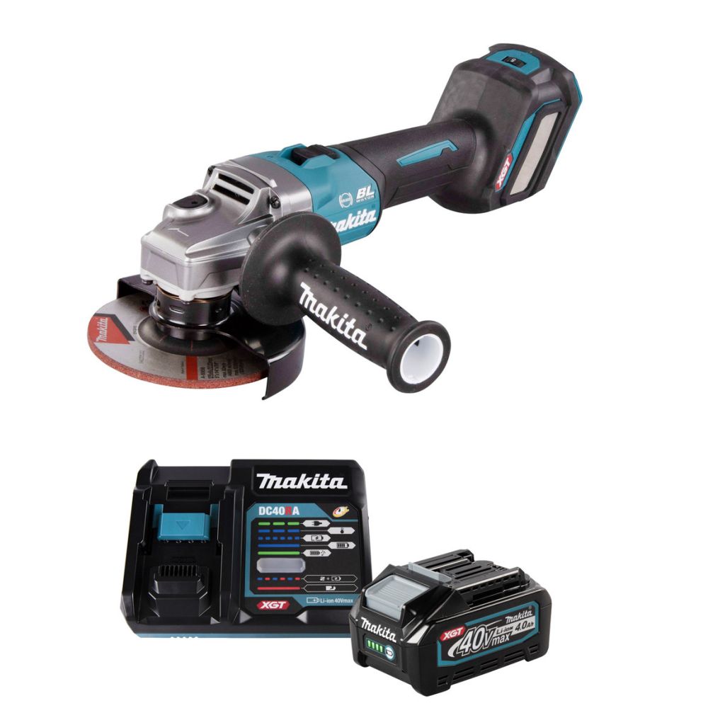 Набор: аккумуляторная угловая шлифмашина Makita GA023GZ, 125 мм, 8500 об/мин + аккумулятор с зарядным устройством Makita (XGT, 1x4.0Ач, DC40RA) 191J67-0