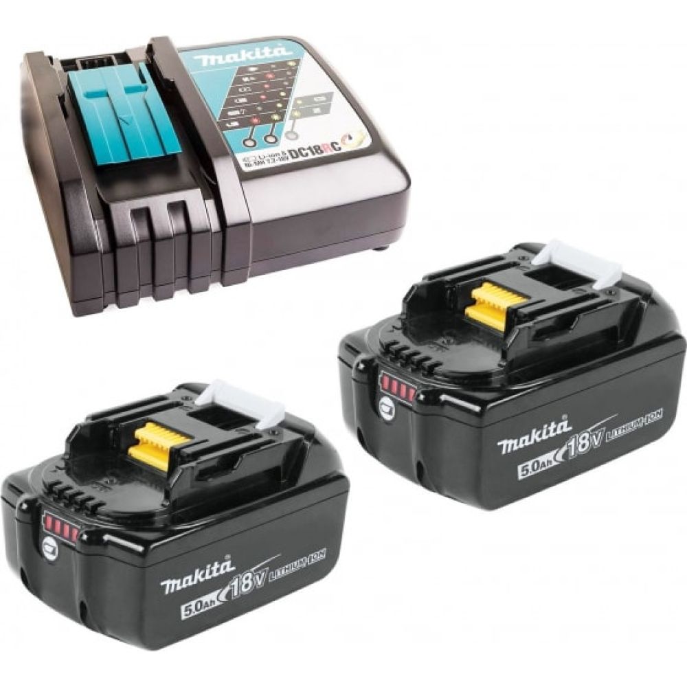 Набор Makita: 2 аккумулятора BL1850B, Li-Ion, 18 В, 5 Ач и быстрое ЗУ DC18RC, 7.2-18 В, 9 А, 191L74-5
