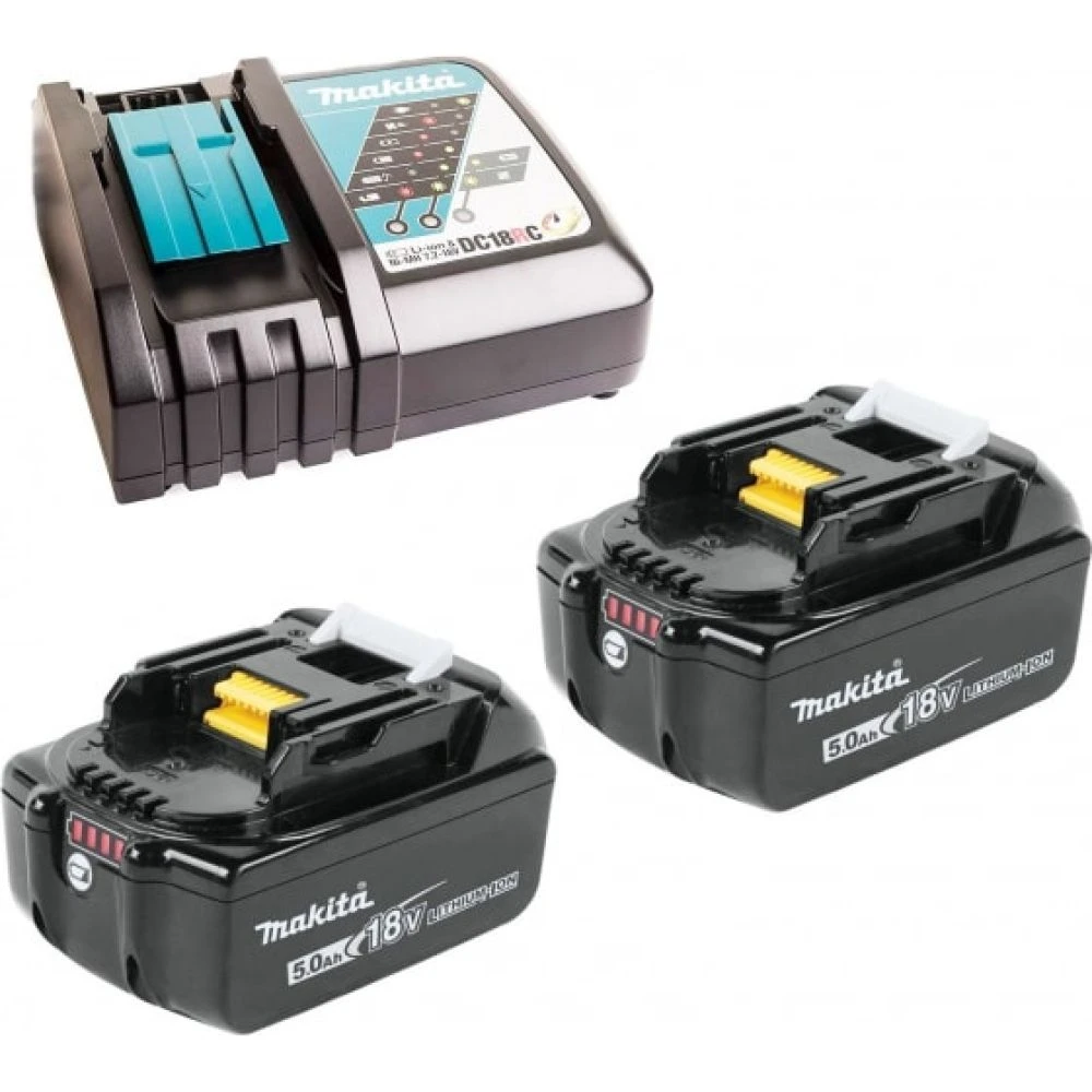 Набор Makita: 2 аккумулятора BL1850B, Li-Ion, 18 В, 5 Ач и быстрое ЗУ DC18RC, 7.2-18 В, 9 А, 191L74-5