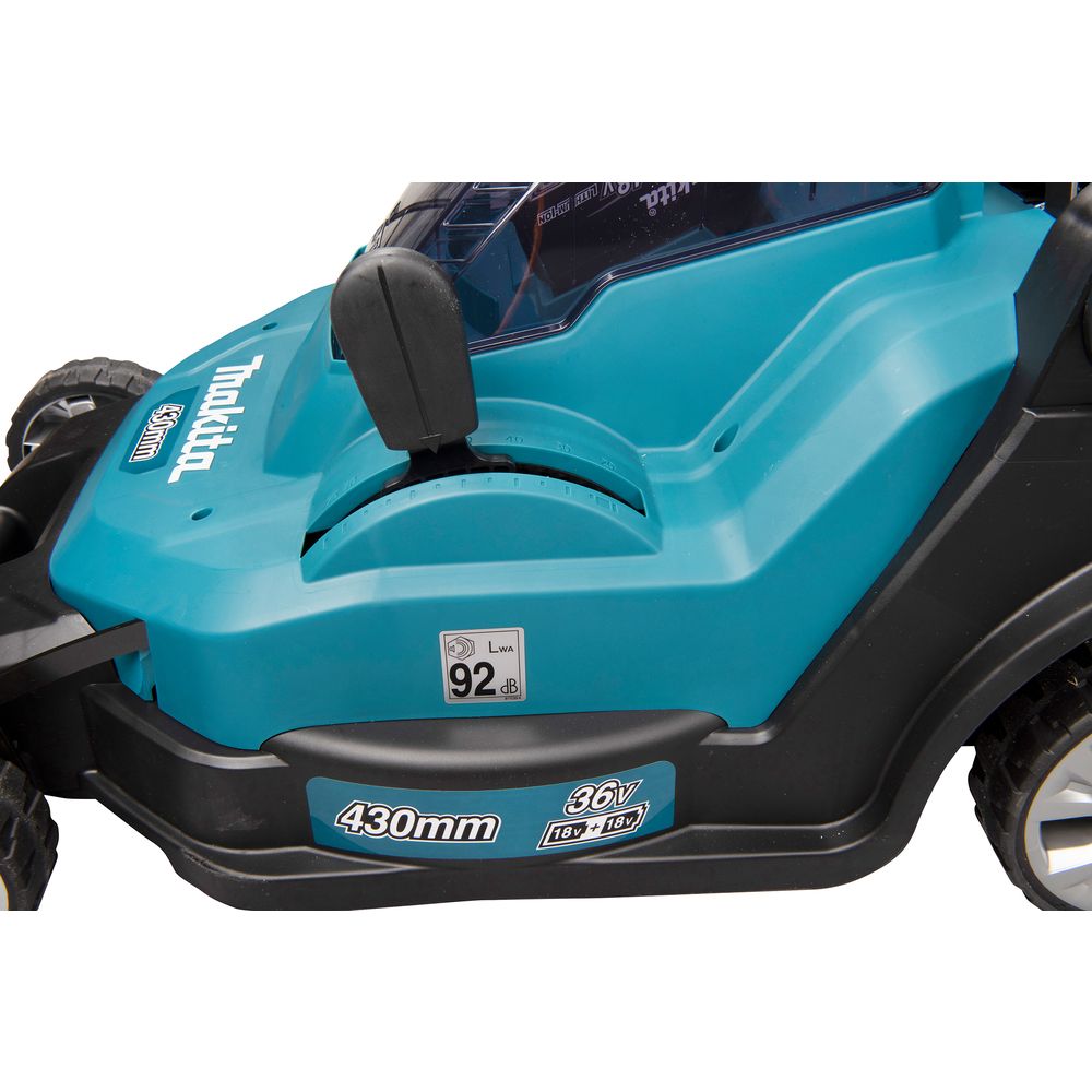 Аккумуляторная газонокосилка Makita LXT 2x18 В, 43 см, 50 л, с 2 АКБ 5 Ач и ЗУ, DLM432PT2