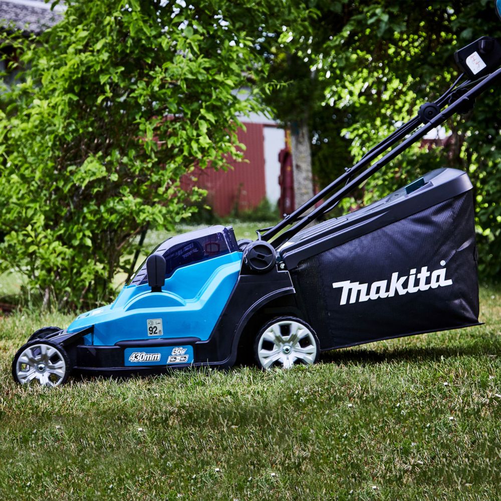 Аккумуляторная газонокосилка Makita LXT 2x18 В, 43 см, 50 л, с 2 АКБ 5 Ач и ЗУ, DLM432PT2