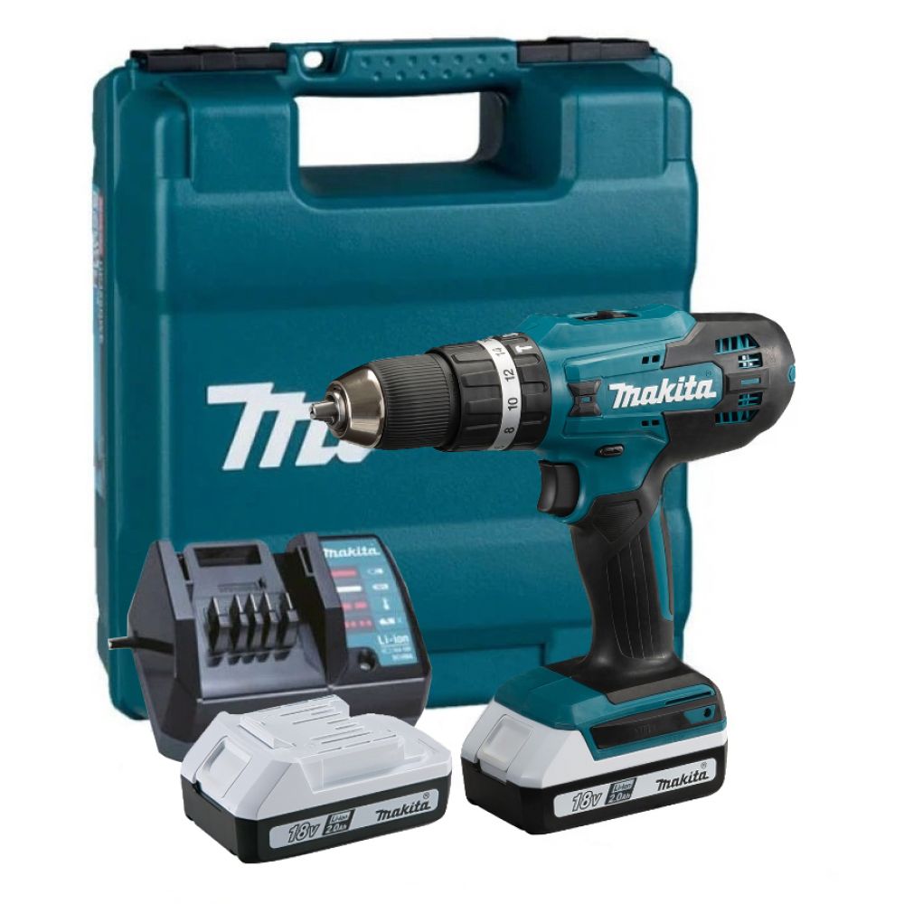 Аккумуляторная ударная дрель-шуруповерт Makita HP488DWAE, 18 В, 1400 об/мин, 21000 уд/мин, с 2 АКБ 2 Ач и ЗУ, в кейсе