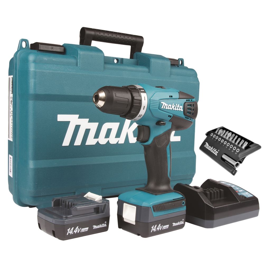 Аккумуляторная дрель-шуруповерт Makita DF347DWEX9, с набором бит, 2 АКБ 1.5 Ач и ЗУ, в кейсе