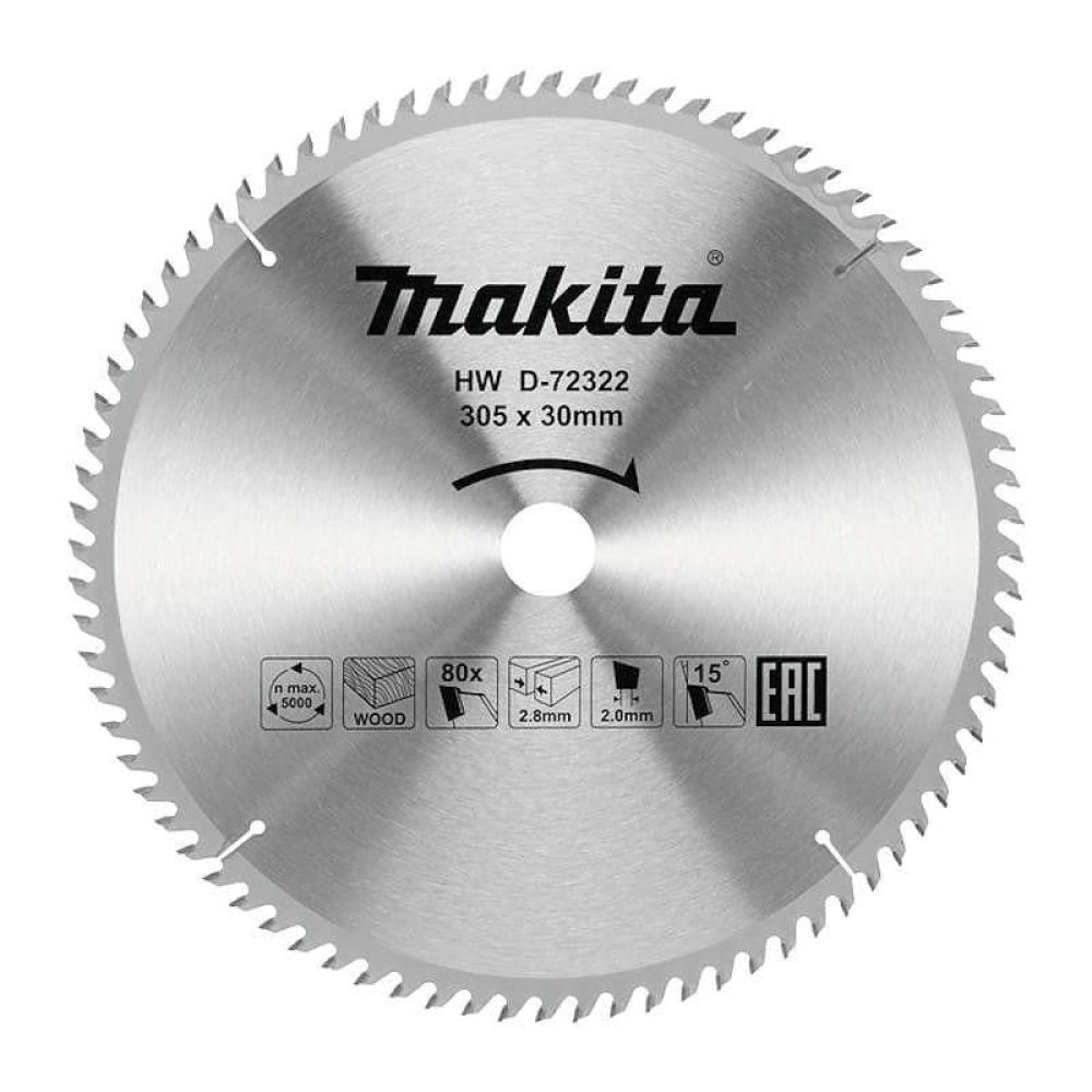 Пильный диск Makita по дереву, 305x30х2 мм, 80 зубьев, D-72322