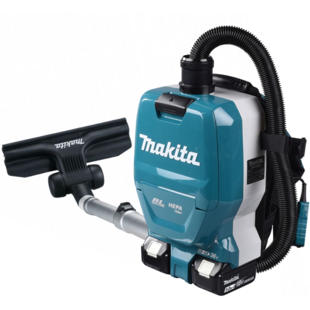 Аккумуляторный ранцевый пылесос Makita DVC261, 2х18 В, 2 л, с 2 АКБ 5 Ач, без ЗУ (DUST-KITM15)