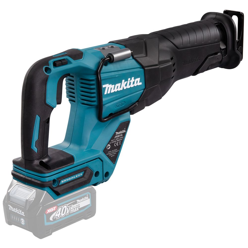 Набор Makita: 2 аккумуляторные сабельные пилы JR001GZ, 32 мм, 3000 ход/мин + аккумулятор BL4040, 40 В, 4 Ач + быстрое зарядное устройство DC40RA, PT988