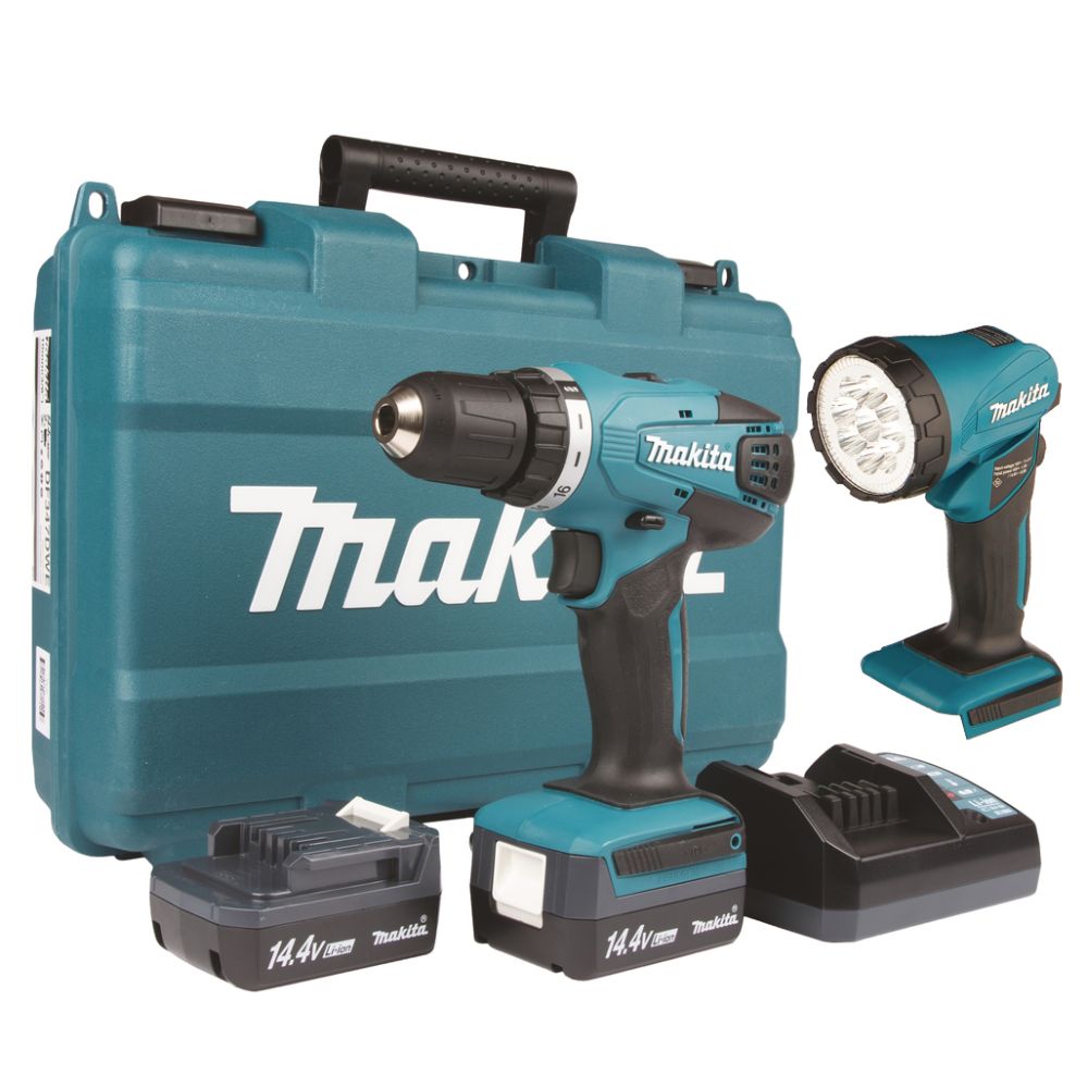 Аккумуляторная дрель-шуруповерт Makita DF347DWLE, с фонарем, 2 АКБ 1.5 Ач и ЗУ, в кейсе