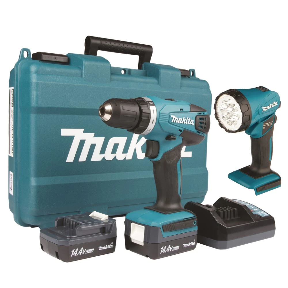 Аккумуляторная дрель-шуруповерт Makita DF347DWLE, с фонарем, 2 АКБ 1.5 Ач и ЗУ, в кейсе