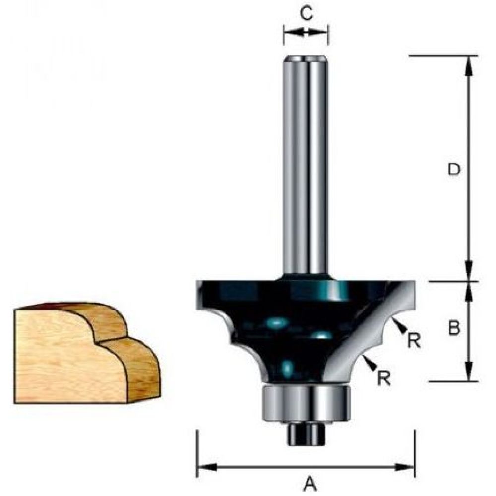 Фреза кромочная калевочная Makita "Двойное скругление" 6, 35R 38, 1х17, 46х8х32х2Т, D-11427