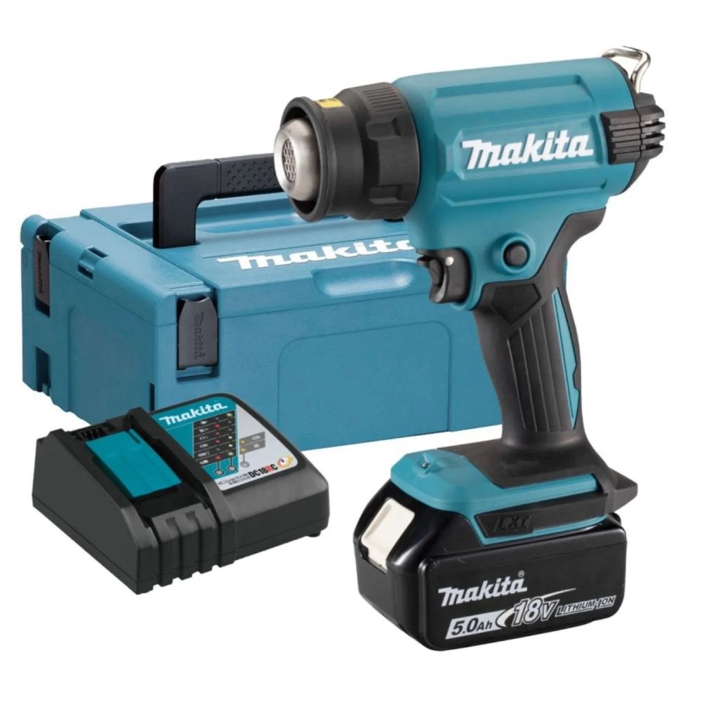Аккумуляторный тепловой пистолет (фен) Makita LXT 18В, 1 режим, 550°, с АКБ 5 Ач и ЗУ, в кейсе MakPac, DHG180RT1J