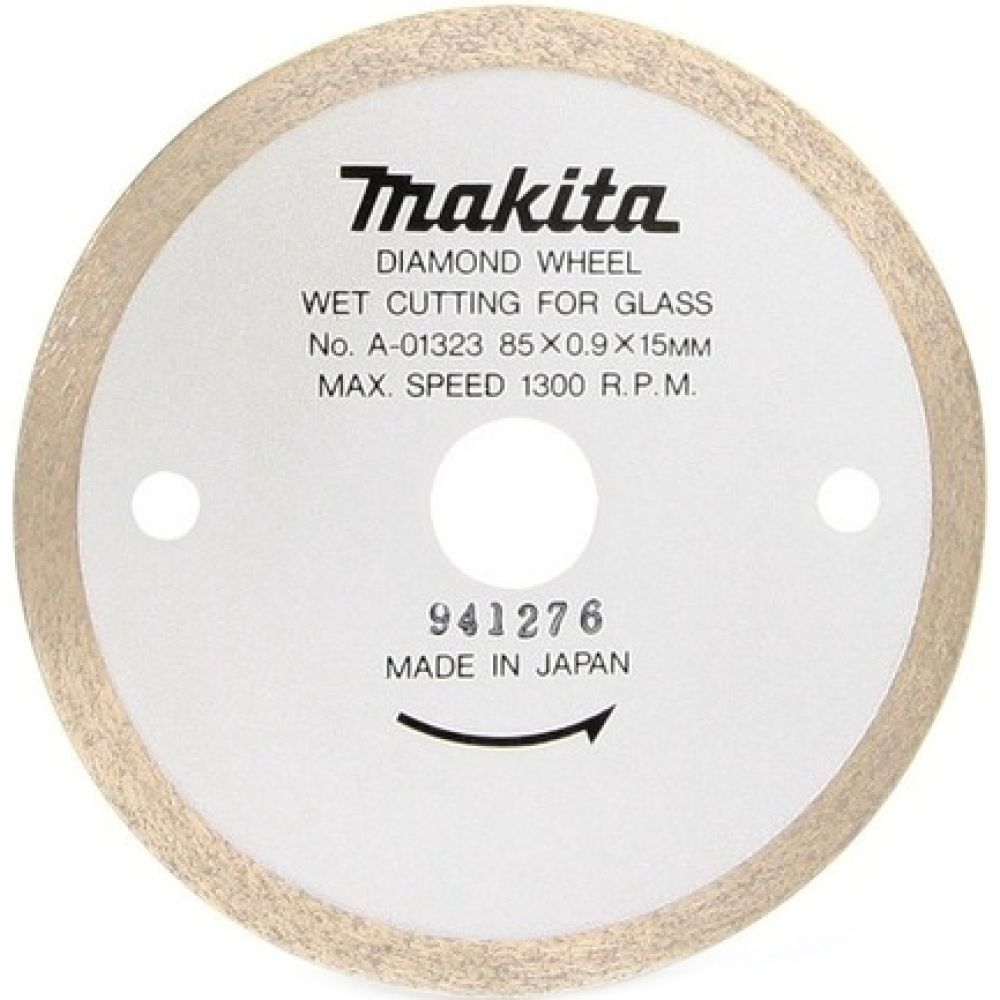 Алмазный диск Makita сплошной по стеклу, 85x15x0, 9x4 мм (мокрый рез), A-01323
