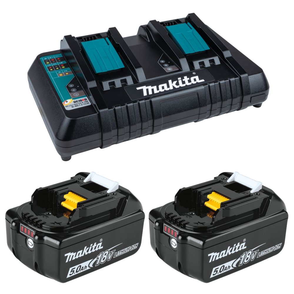 Набор Makita: аккумуляторная угловая шлифмашина DGA701ZU, 180 мм, 7800 об/мин + 2 аккумулятора BL1850B, 18 В, 5 Ач + зарядное устройство DC18RD, PT998