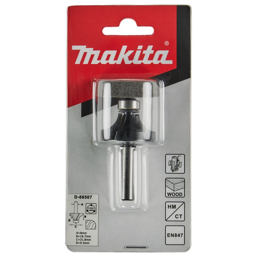 Фреза кромочная калевочная Makita "Эконом" внутр. радиус 9.5R 31, 8х16, 7х8х60х2Т, D-68507