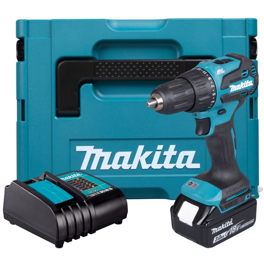 Аккумуляторная ударная дрель-шуруповерт Makita DHP490SF1J, 18 В, 1900 об/мин, 28500 уд/мин, с АКБ 3 Ач и ЗУ, в кейсе MakPac