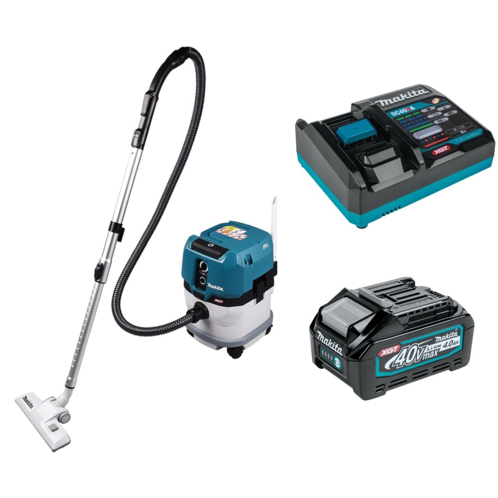 Набор Makita: аккумуляторный пылесос VC003GLZ, 15 л, 3.2 м³/мин + аккумулятор BL4040, 40 В, 4 Ач + быстрое зарядное устройство DC40RA, PT991