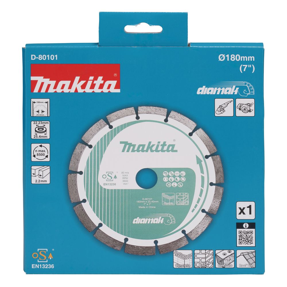 Диск алмазный Makita D-80101, по бетону/мрамору, 180х25.4 мм, 5 шт. (D-80101-5)