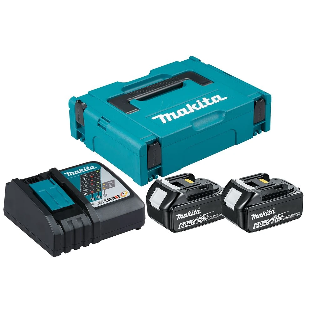 Набор Makita: 2 АКБ BL1860B, Li-Ion, 18 В, 6 Ач и быстрое ЗУ DC18RC, 7.2-18 В, 9 А, в кейсе MakPac, 198118-0