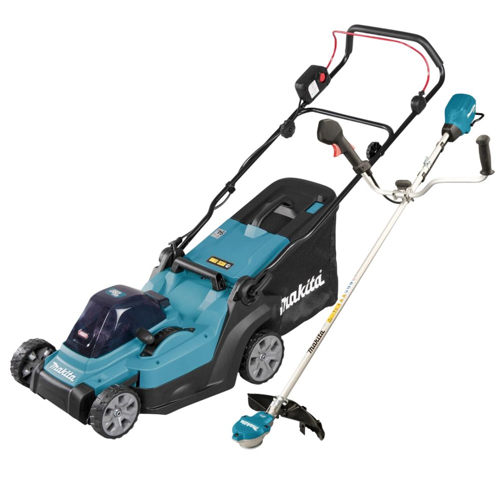 Аккумуляторный набор садовой техники Makita, 40 В: газонокосилка LM003 + триммер UR002, с АКБ 4 Ач и ЗУ