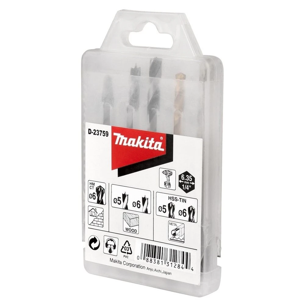 Набор сверл Makita, по различным материалам, 5-6 мм, 5 шт., D-23759