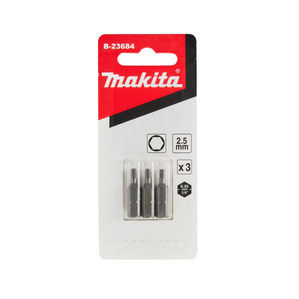 Бита Makita HEX2.5, 25 мм, HEX, 3 шт. (B-23684)