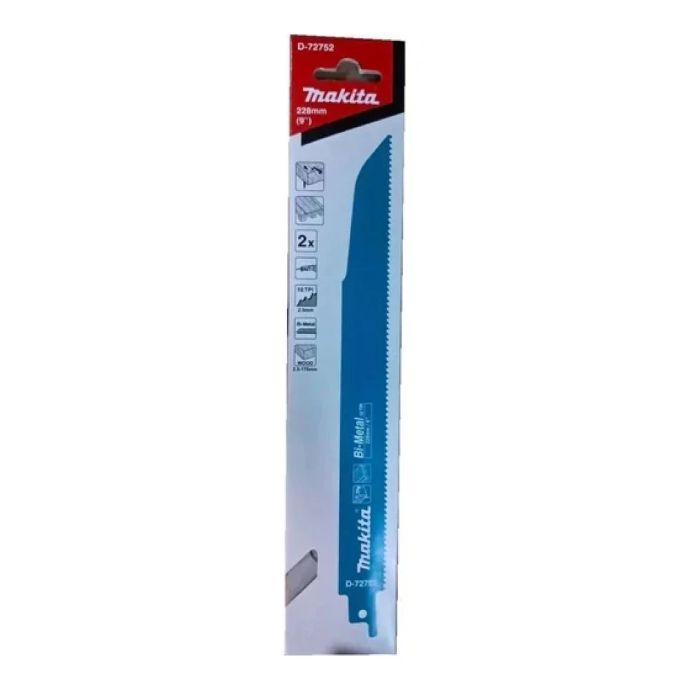 Полотно для сабельной пилы Makita по дереву с гвоздями, Bi-Metal, 228x1,25x10TPI, 2 шт, D-72752