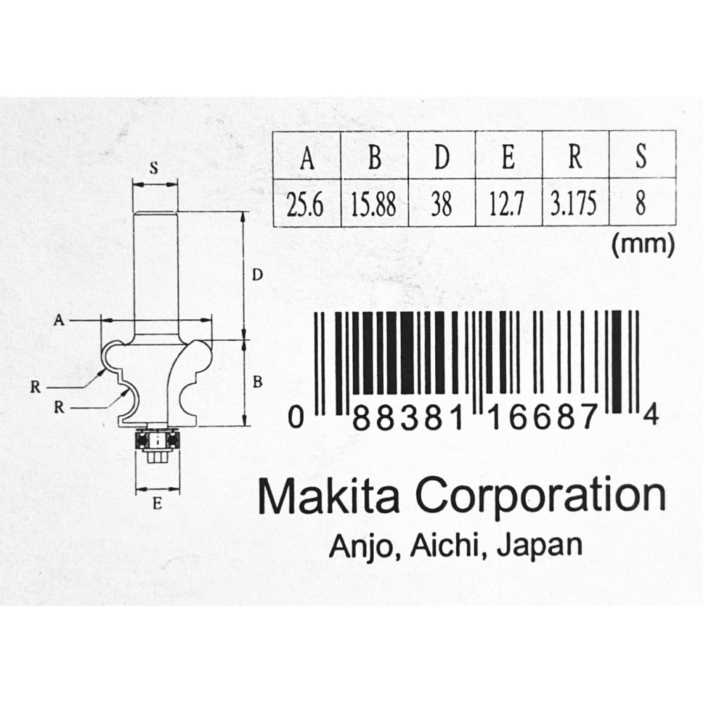 Фреза кромочная фигурная Makita 25.4х15, 9х8х38х2Т, D-11835