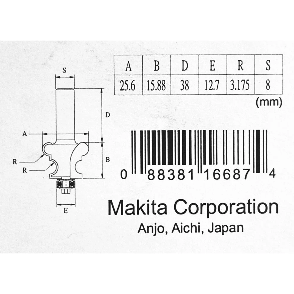 Фреза кромочная фигурная Makita 25.4х15, 9х8х38х2Т, D-11835