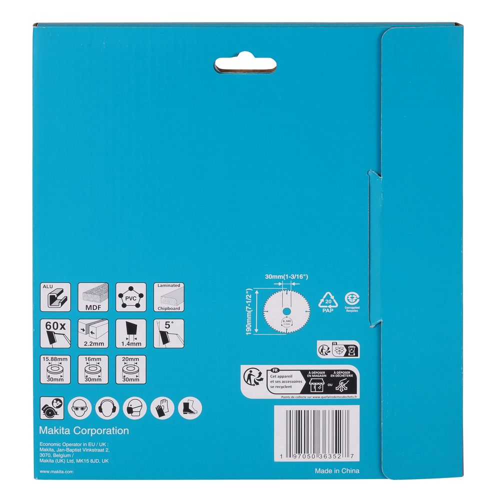 Диск пильный Makita D-81387, по мультиматериалу, 190х30х2.2 мм, 5 шт. (D-81387-5)