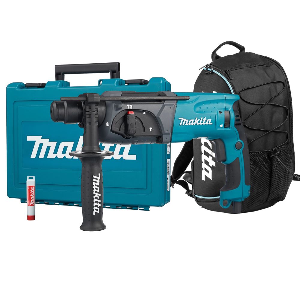 Набор Makita: перфоратор HR2470, 780 Вт, 2.4 Дж, 4500 уд/мин, в кейсе + рюкзак PGH-190100 + смазка для буров 196804-7, PT1047