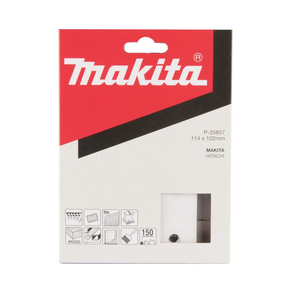 Бумага шлифовальная для шлифмашинок Makita 114х102 мм, K150, цвет белый, 10 шт., P-35857