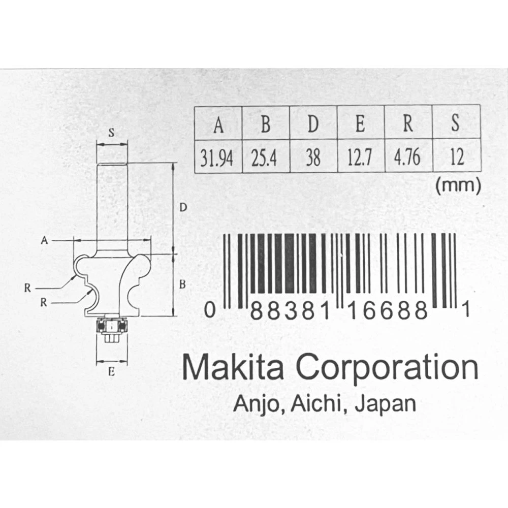 Фреза кромочная фигурная Makita 31.8х25, 4х12х38х2Т, D-11841