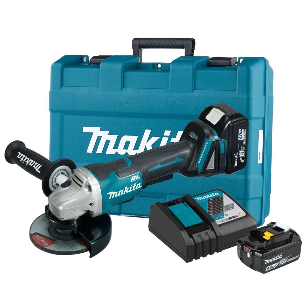 Аккумуляторная угловая шлифмашина Makita, 18 В, 125 мм, 8500 об/мин, с 2 АКБ 4 Ач и ЗУ, в кейсе, DGA508RME