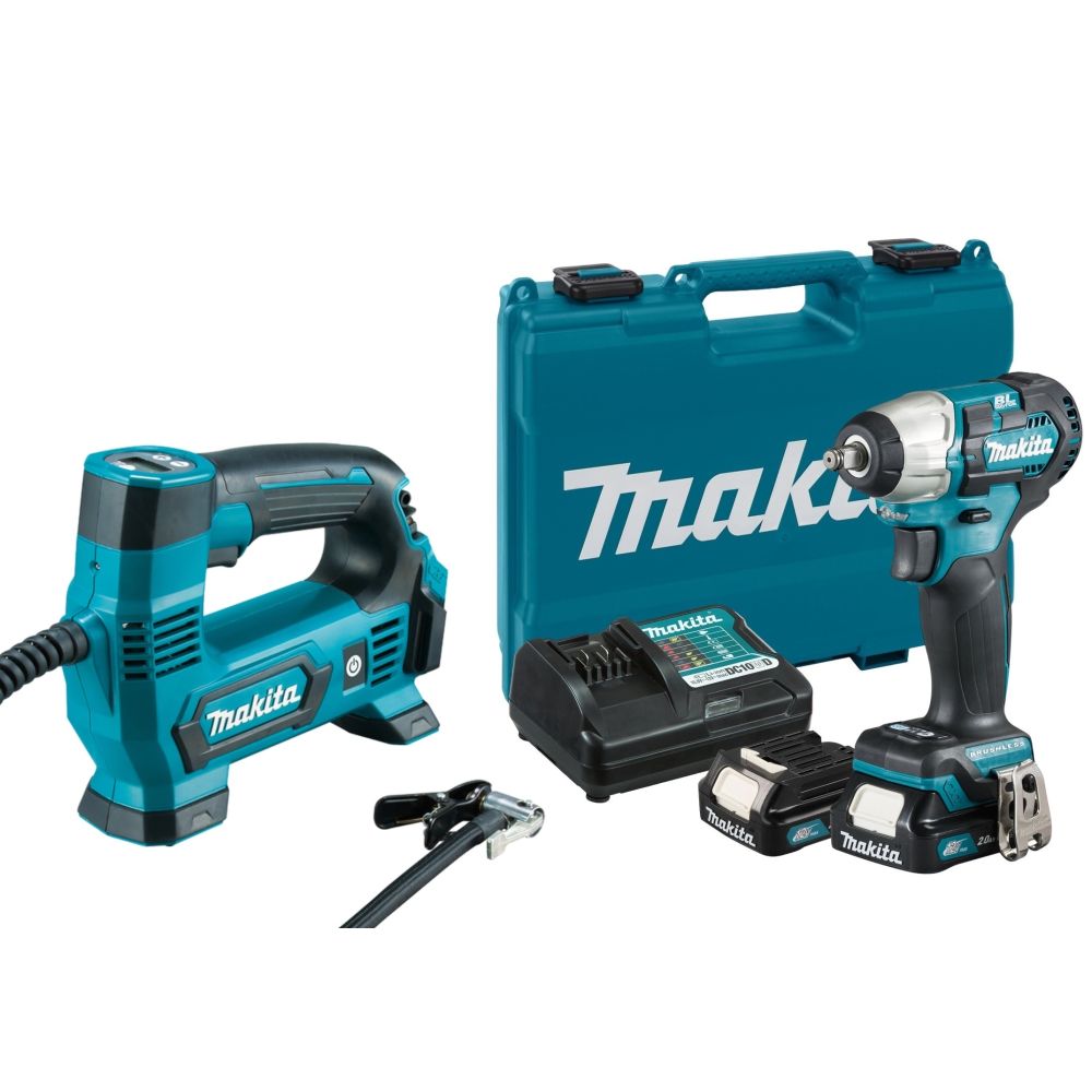 Набор Makita: аккумуляторный ударный гайковерт TW160DWAE + аккумуляторный компрессор MP100DZ, PT999