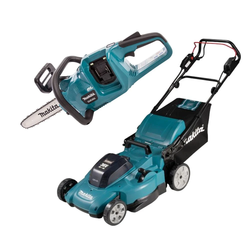 Аккумуляторный набор садовой техники Makita, 18 В: газонокосилка DLM539 + цепная пила DUC353, без АКБ и ЗУ