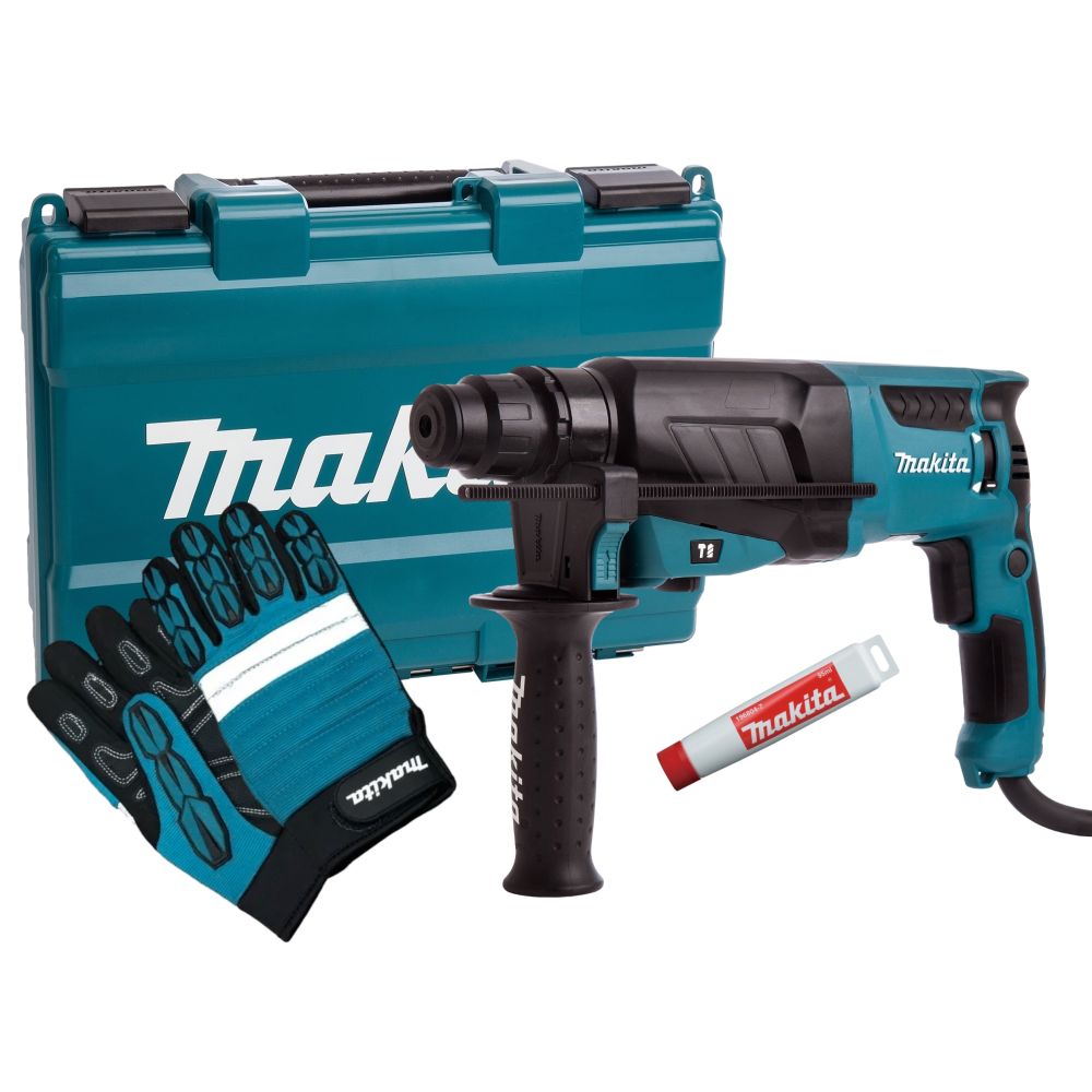Набор Makita: перфоратор Makita HR2630, 800 Вт, 2.4 Дж, 4600 уд/мин + перчатки "Механик" PGH-160350-XL + смазка для буров 196804-7, PT1051