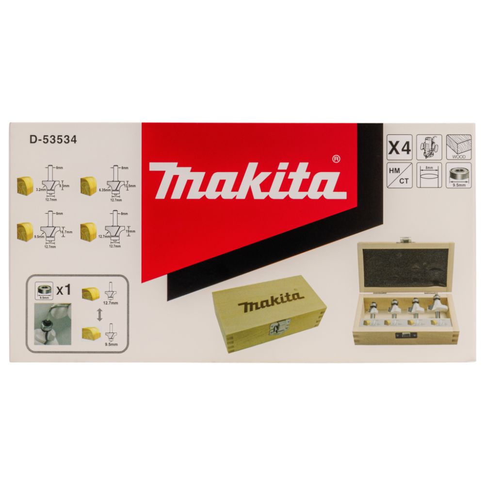 Фреза Makita кромочная 4 шт., 38.1х19х62 мм, (D-53534)