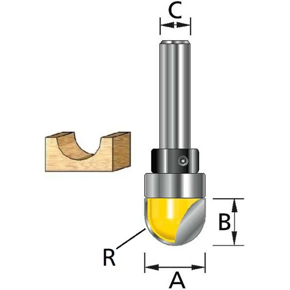 Фреза пазовая галтельная Makita 6R 12х16х8х38х2Т, хвост. подшипник, D-11134