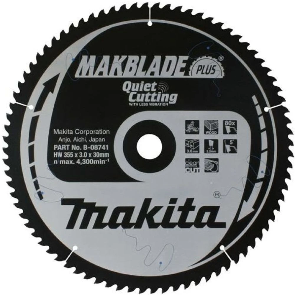 Пильный диск Makita для дерева MAKBLADE PLUS, 355x30x3/2.2x80T, B-35237