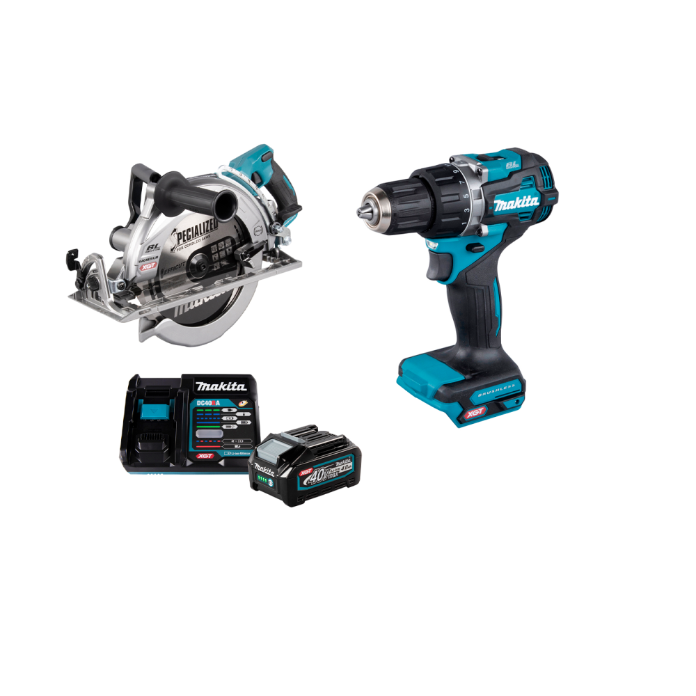 Набор: аккумуляторная дисковая пила Makita RS002GZ + аккумуляторная дрель-шуруповерт Makita DF002GZ + аккумулятор с зарядным устройством Makita 191J67-0