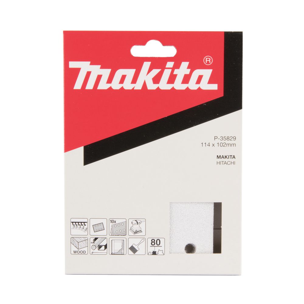 Бумага шлифовальная для шлифмашинок Makita 114х102 мм, K80, цвет белый, 10 шт., P-35829
