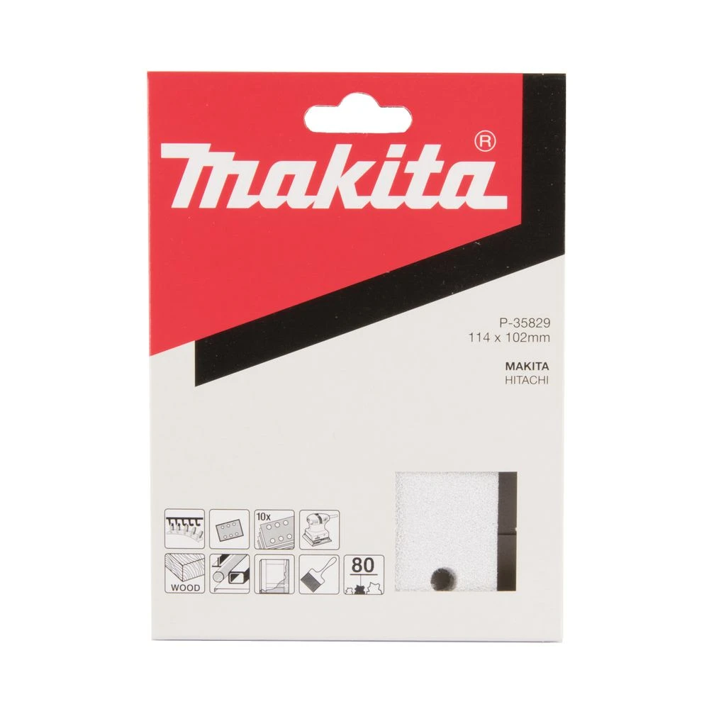 Бумага шлифовальная для шлифмашинок Makita 114х102 мм, K80, цвет белый, 10 шт., P-35829