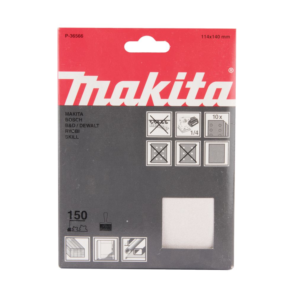 Бумага шлифовальная для шлифмашинок Makita 114х140 мм, K150, цвет белый, 10 шт., P-36566