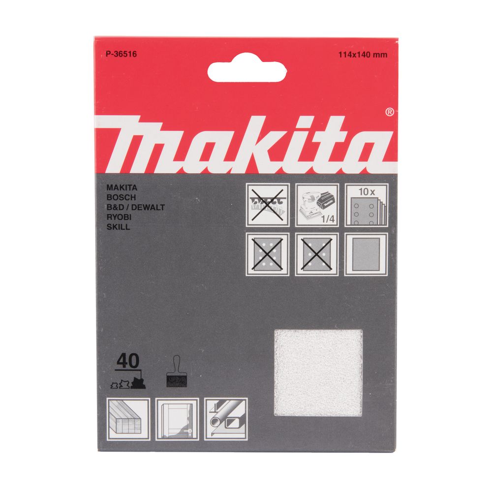 Бумага шлифовальная для шлифмашинок Makita 114х140 мм, K40 , цвет белый, 10 шт., P-36516