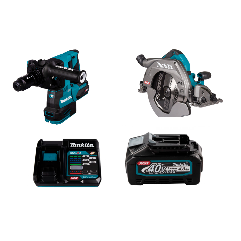 Набор: аккумуляторный перфоратор Makita HR004GZ + аккумуляторная дисковая пила Makita HS011GZ + аккумулятор с зарядным устройством Makita 191J67-0